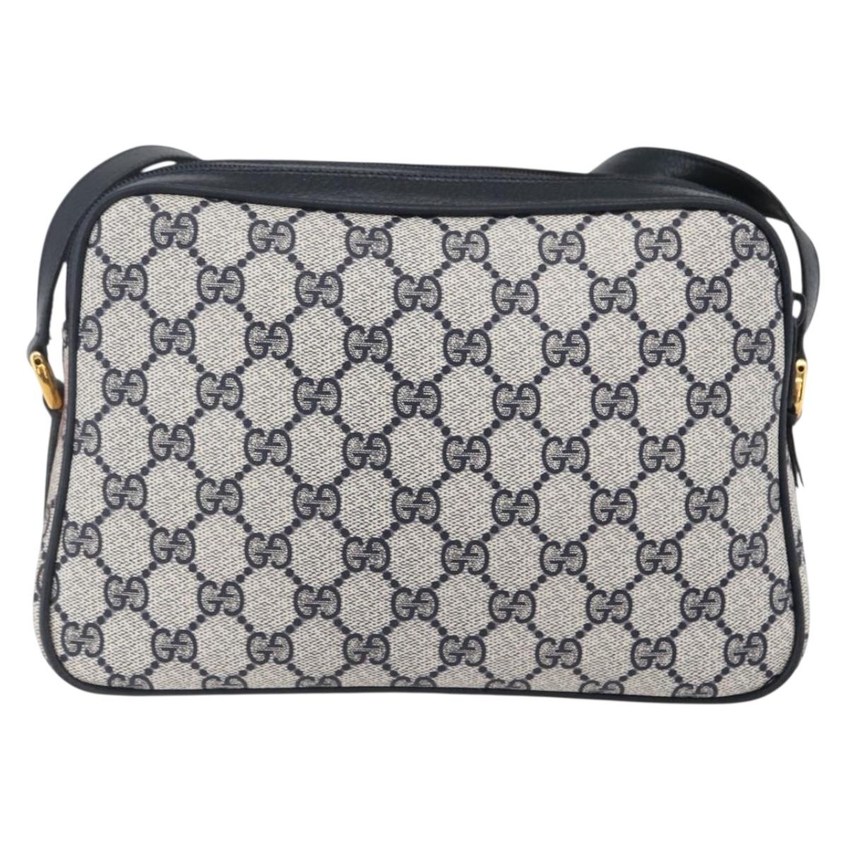 GUCCI GG Supreme Sherry Line Shoulder Bag PVC Navy Gold 904 02 049 Auth 153358