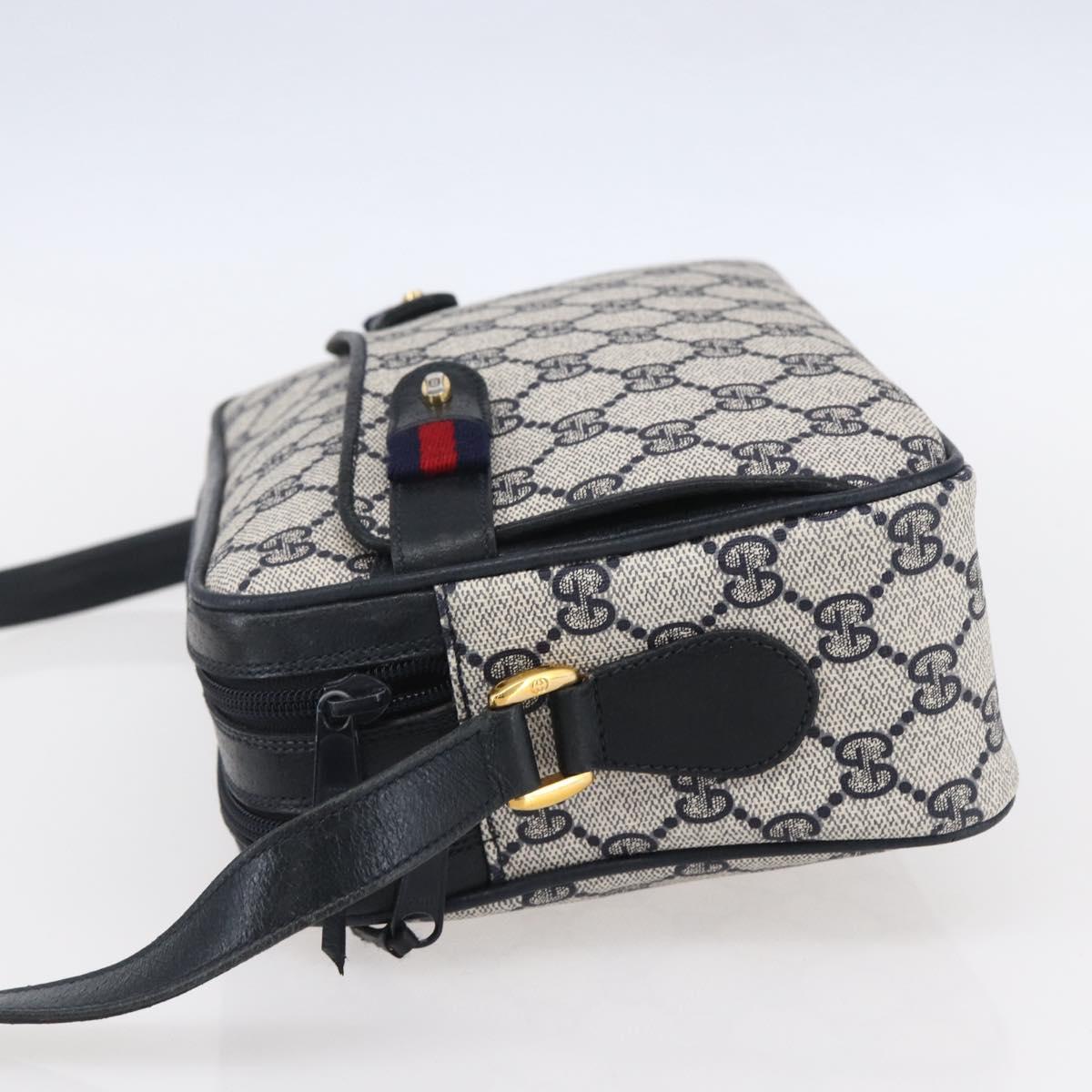 GUCCI GG Supreme Sherry Line Shoulder Bag PVC Navy Gold 904 02 049 Auth 153358