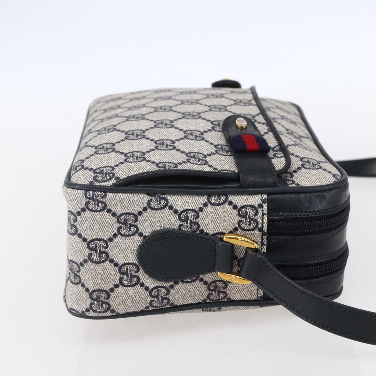 GUCCI GG Supreme Sherry Line Shoulder Bag PVC Navy Gold 904 02 049 Auth 153358