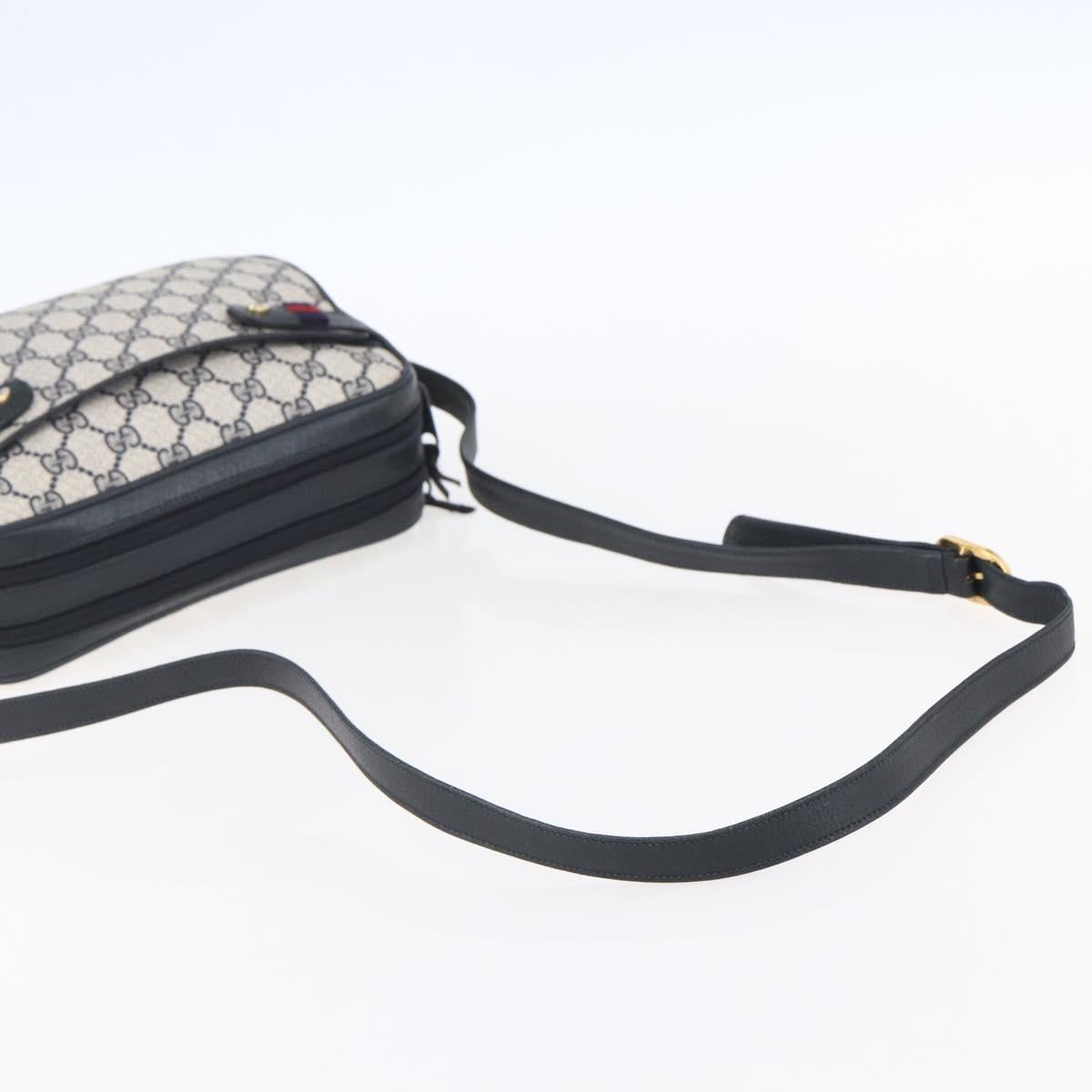 GUCCI GG Supreme Sherry Line Shoulder Bag PVC Navy Gold 904 02 049 Auth 153358