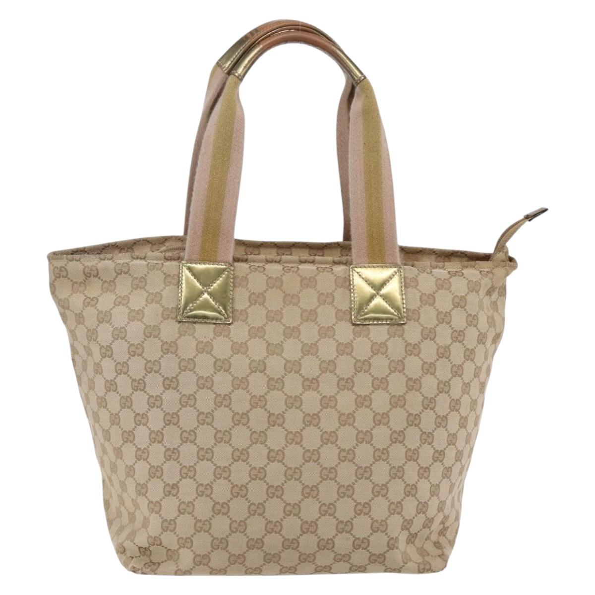 GUCCI GG Canvas Sherry Line Tote Bag Beige Pink 131231 Auth 153359