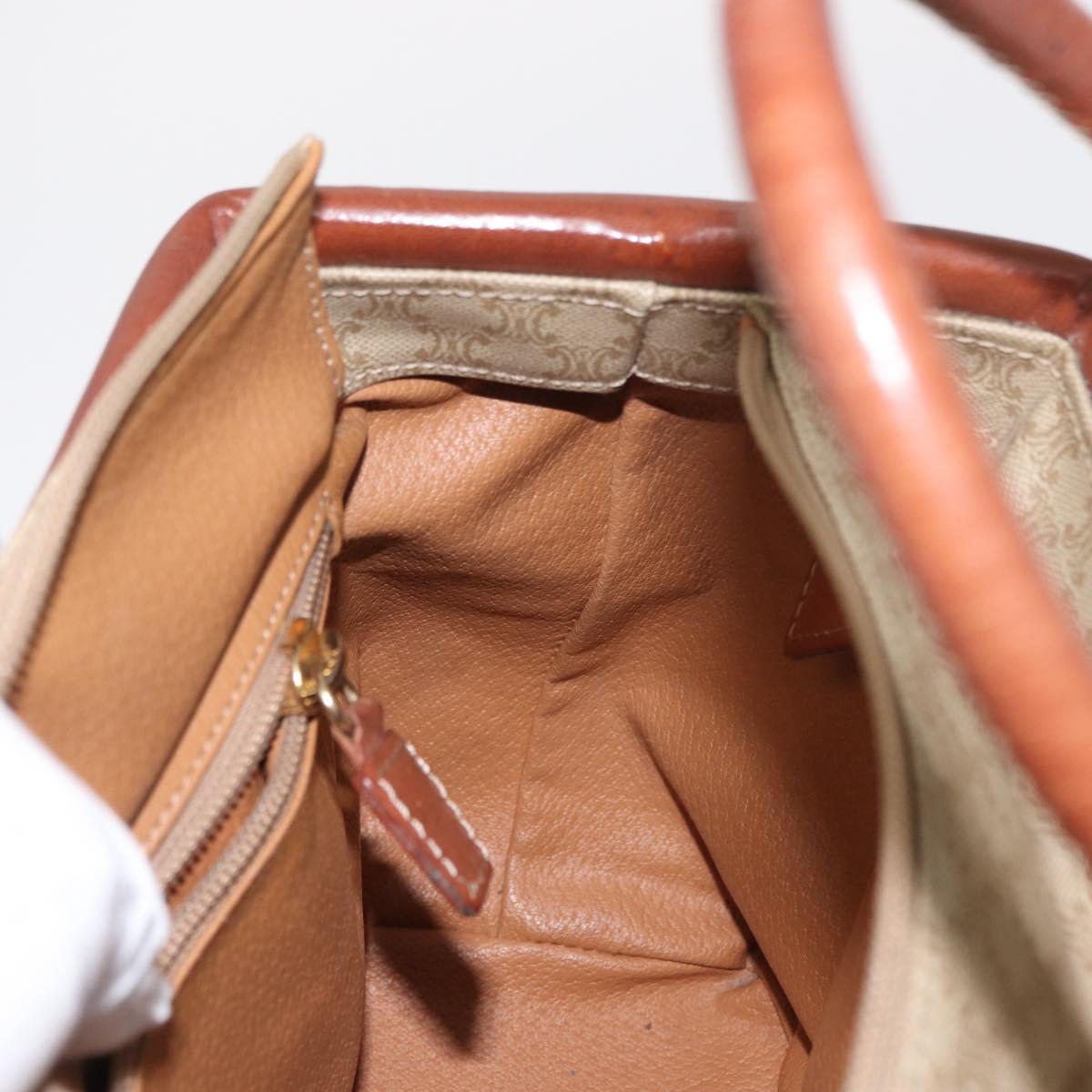 CELINE Macadam Canvas Circle Hand Bag PVC Beige Gold Auth 153361