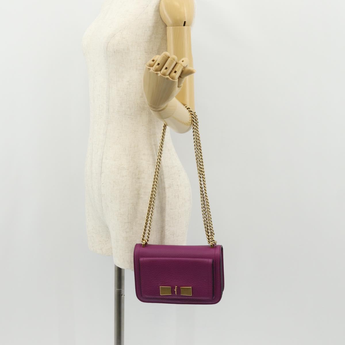 Salvatore Ferragamo Chain Gancini Shoulder Bag Leather Purple Gold Auth 153364V