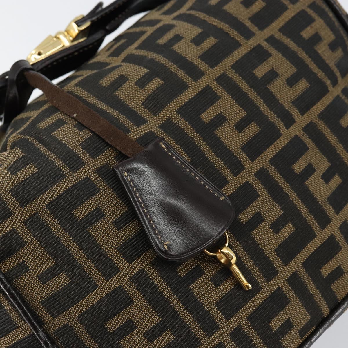 FENDI Zucca Canvas Vanity Hand Bag Black Brown Auth 153365