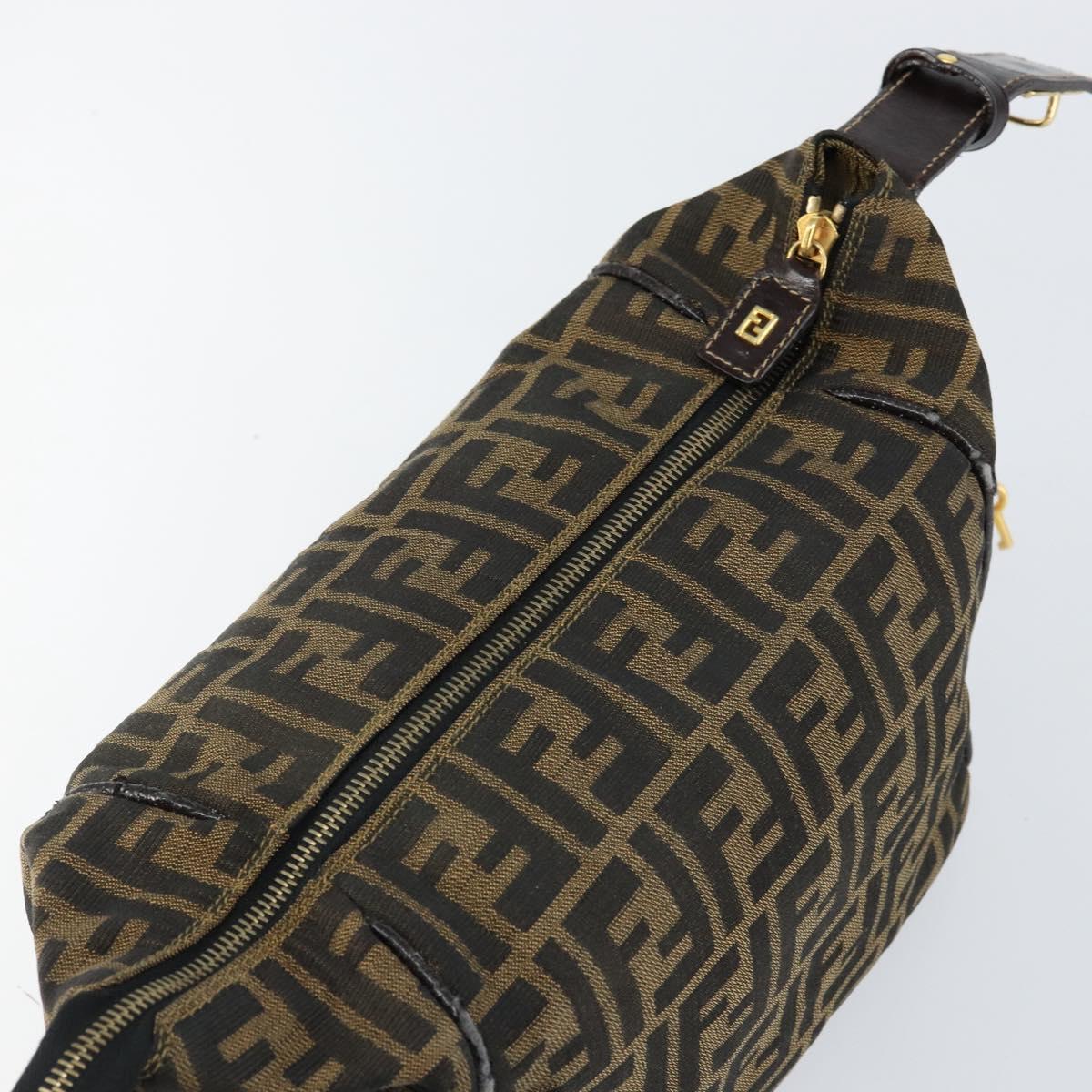 FENDI Zucca Canvas Vanity Hand Bag Black Brown Auth 153365
