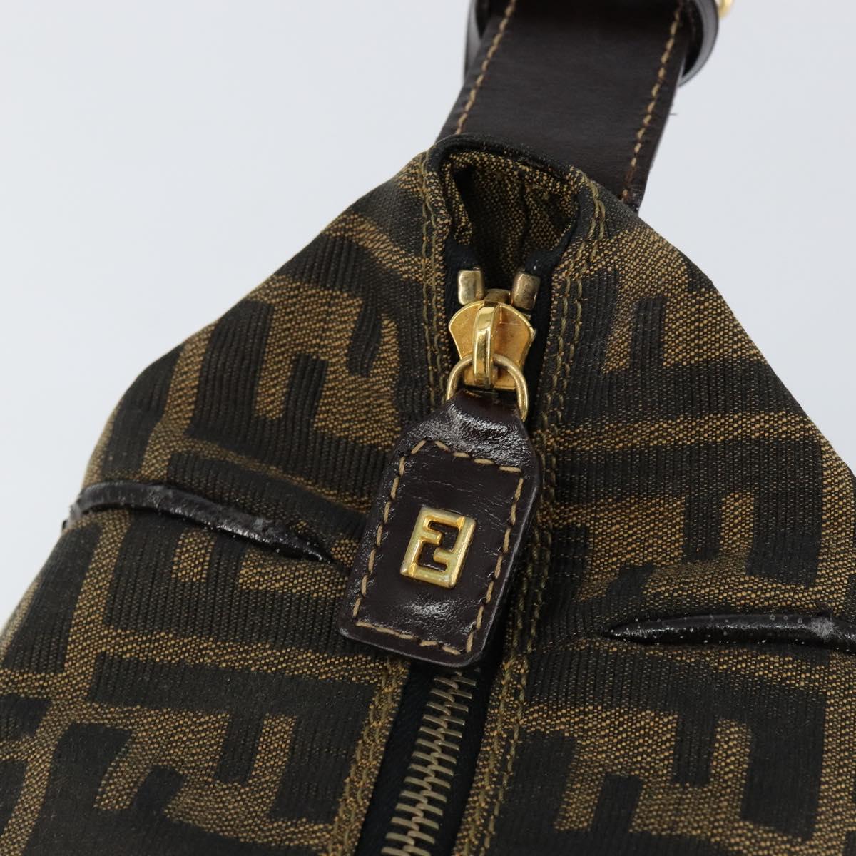 FENDI Zucca Canvas Vanity Hand Bag Black Brown Auth 153365