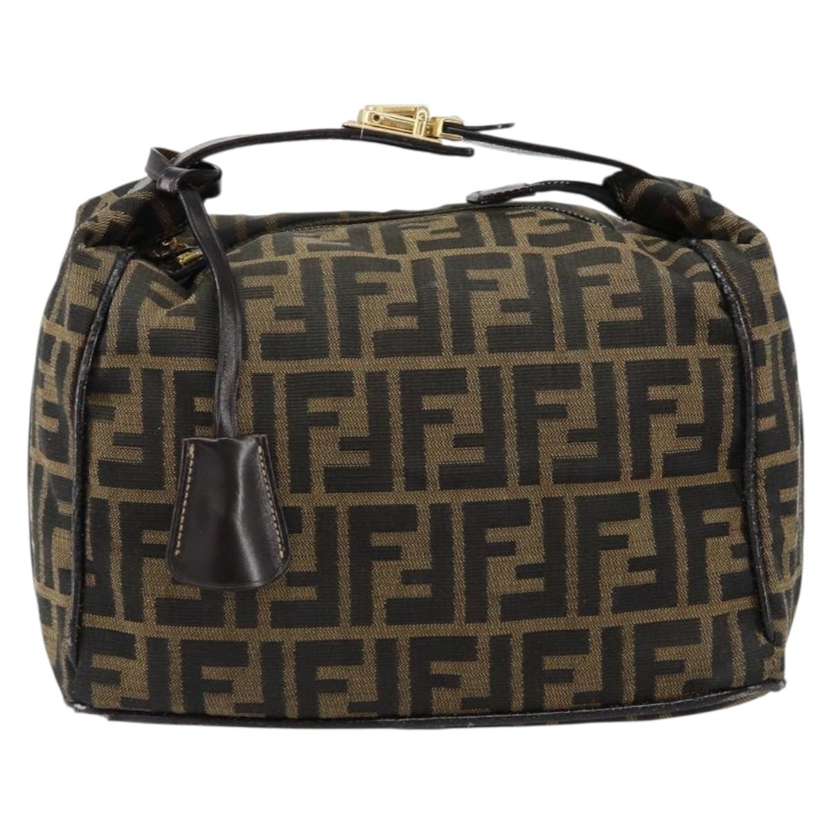 FENDI Zucca Canvas Vanity Hand Bag Black Brown Auth 153365