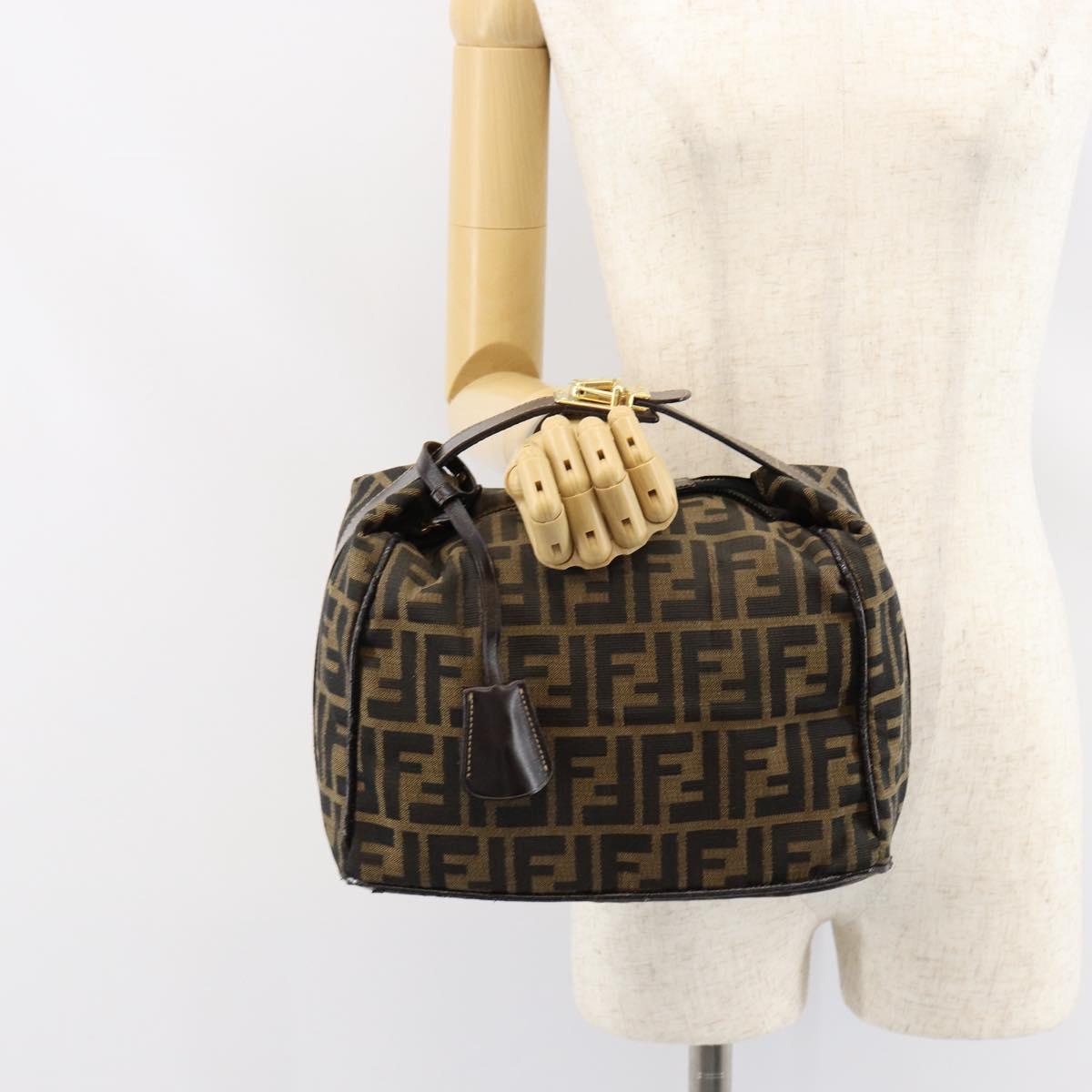 FENDI Zucca Canvas Vanity Hand Bag Black Brown Auth 153365