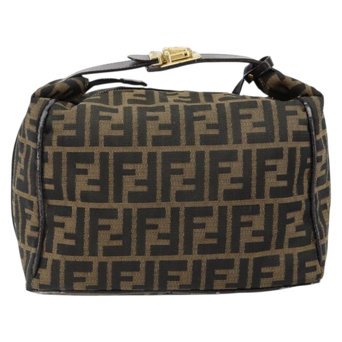 FENDI Zucca Canvas Vanity Hand Bag Black Brown Auth 153365