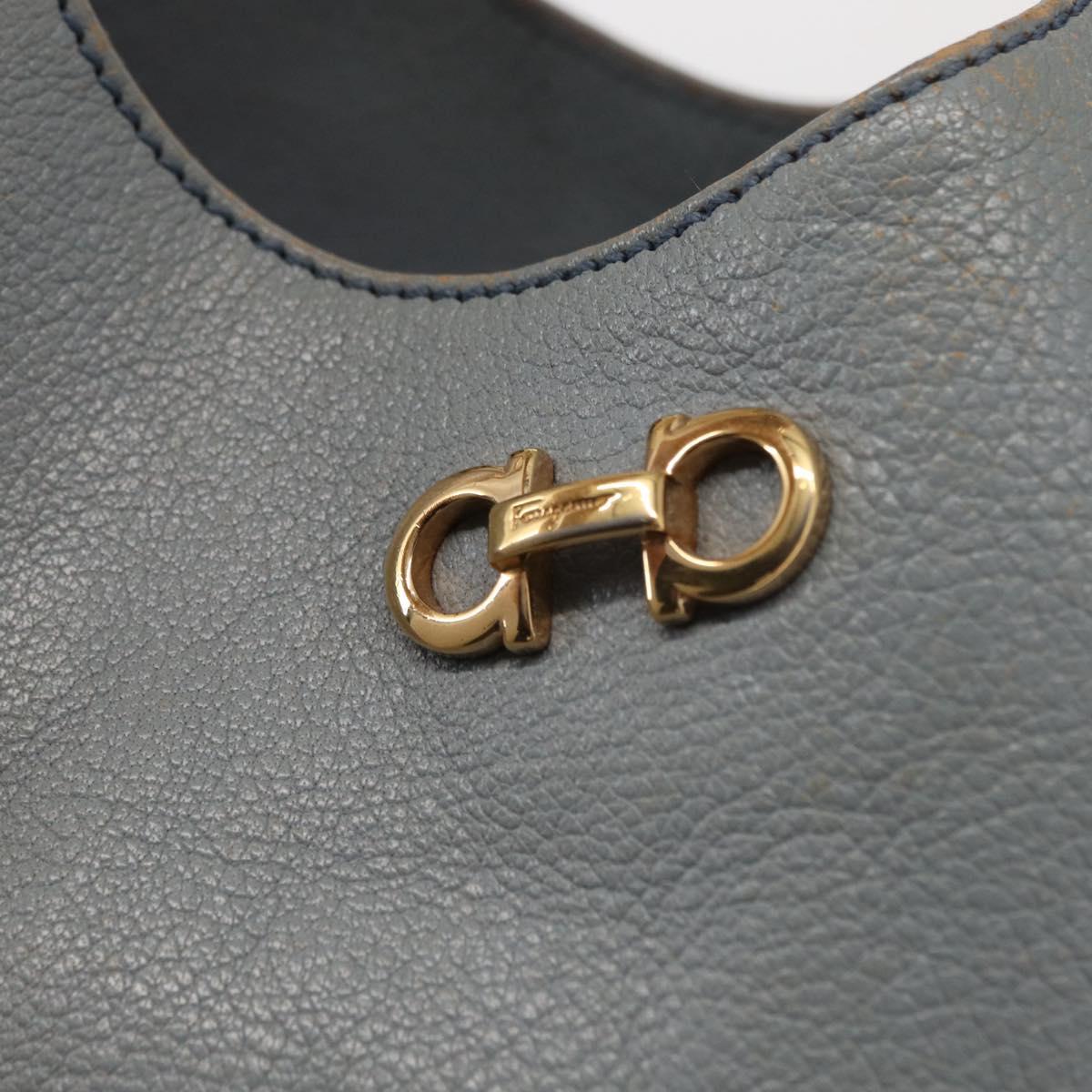 Salvatore Ferragamo Gancini Tote Bag Leather Light Blue Gold Auth 153367
