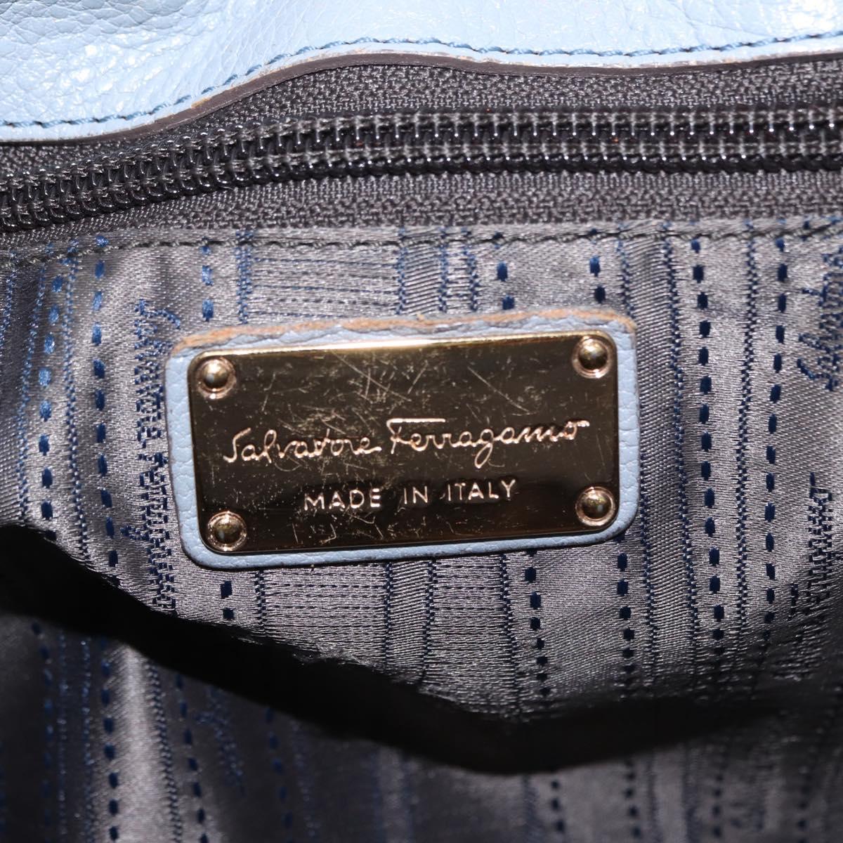 Salvatore Ferragamo Gancini Tote Bag Leather Light Blue Gold Auth 153367