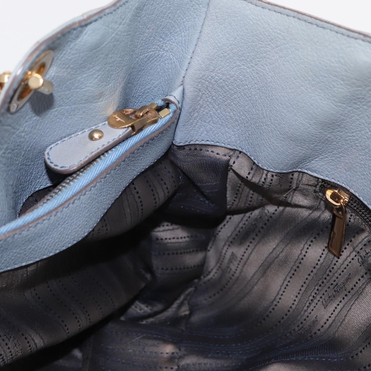 Salvatore Ferragamo Gancini Tote Bag Leather Light Blue Gold Auth 153367