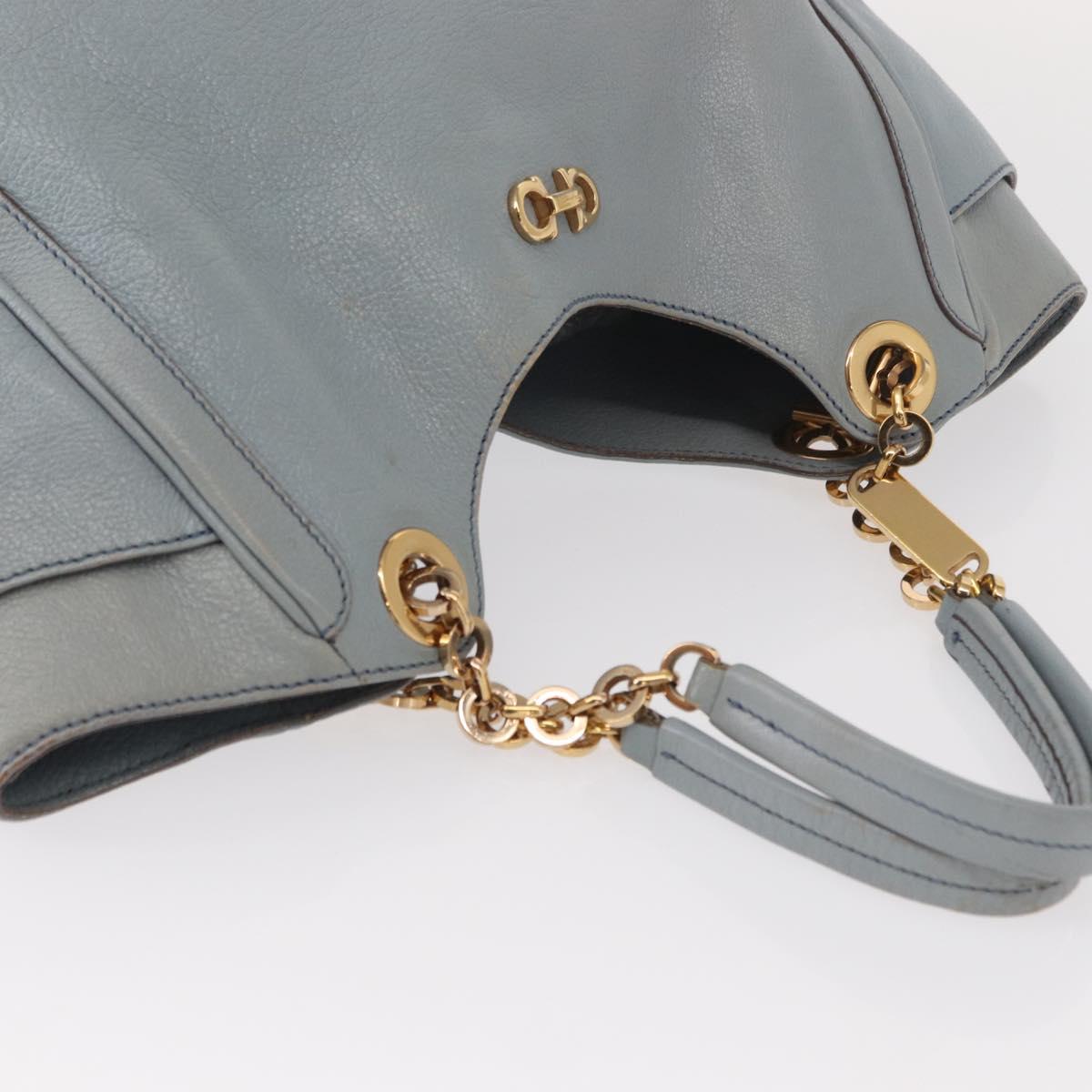 Salvatore Ferragamo Gancini Tote Bag Leather Light Blue Gold Auth 153367