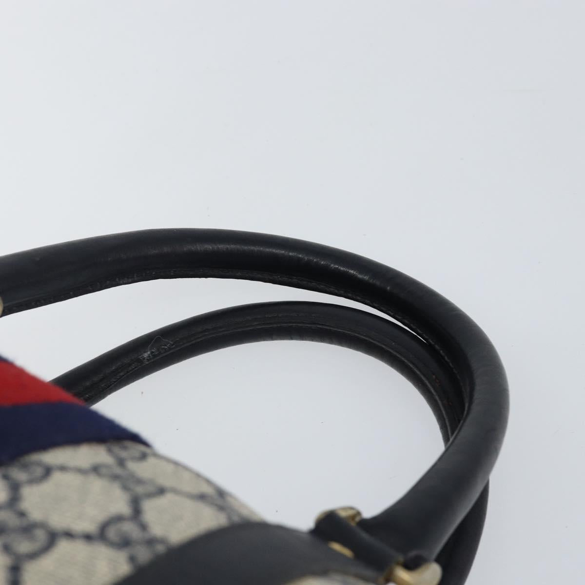 GUCCI GG Supreme Sherry Line Boston Bag PVC Navy Gold Red Auth 153368