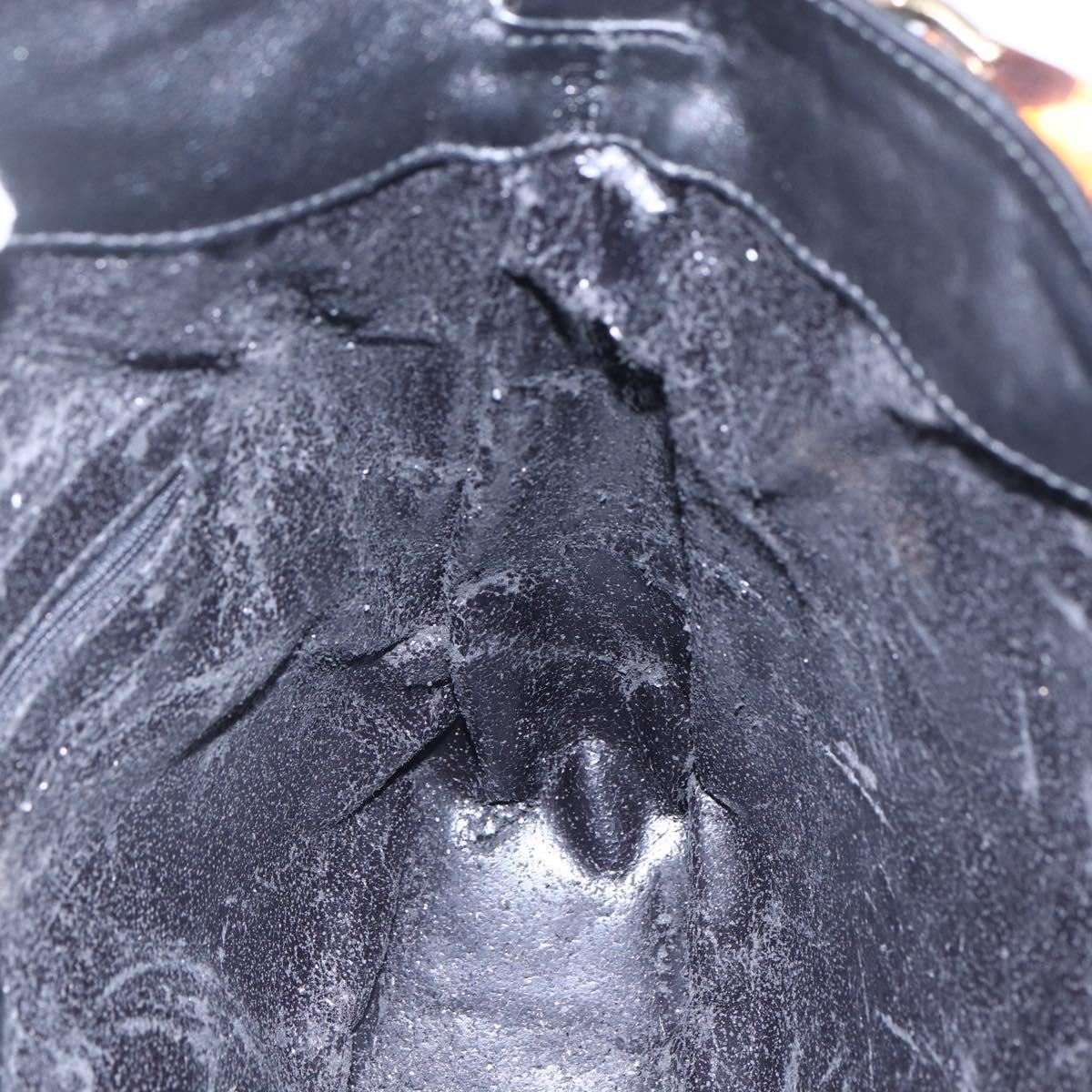 GUCCI Bamboo Hand Bag Leather 2way Black Gold 001 1998 1638 Auth 153369