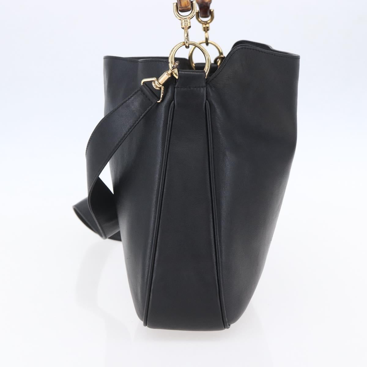 GUCCI Bamboo Hand Bag Leather 2way Black Gold 001 1998 1638 Auth 153369
