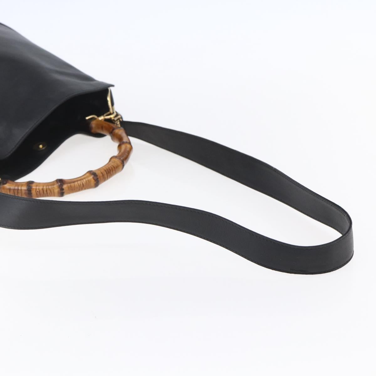 GUCCI Bamboo Hand Bag Leather 2way Black Gold 001 1998 1638 Auth 153369