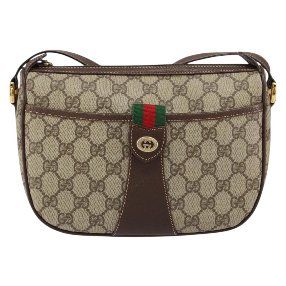 GUCCI GG Supreme Web Sherry Line Bag PVC Beige Gold 89 02 032 Auth 153370
