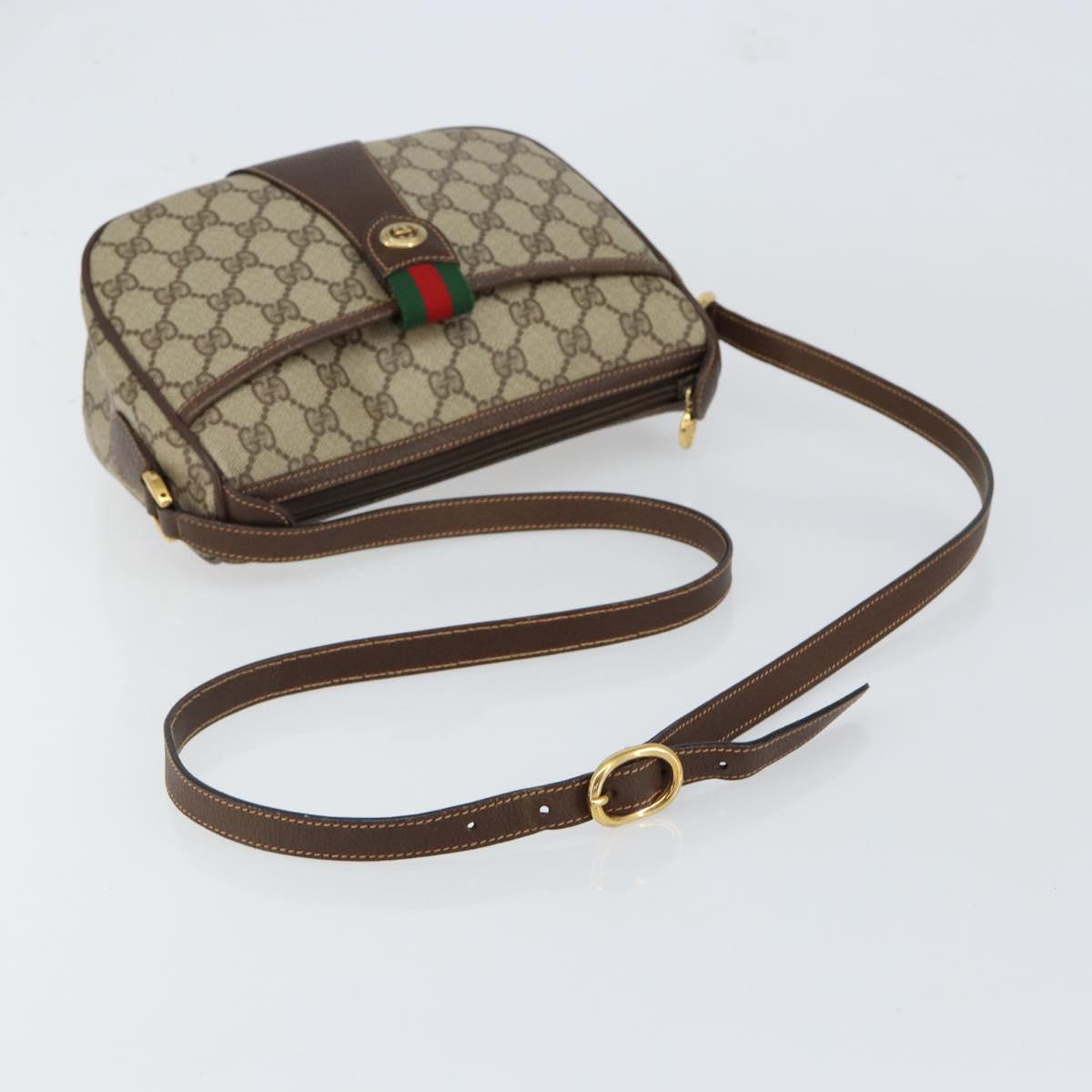 GUCCI GG Supreme Web Sherry Line Bag PVC Beige Gold 89 02 032 Auth 153370