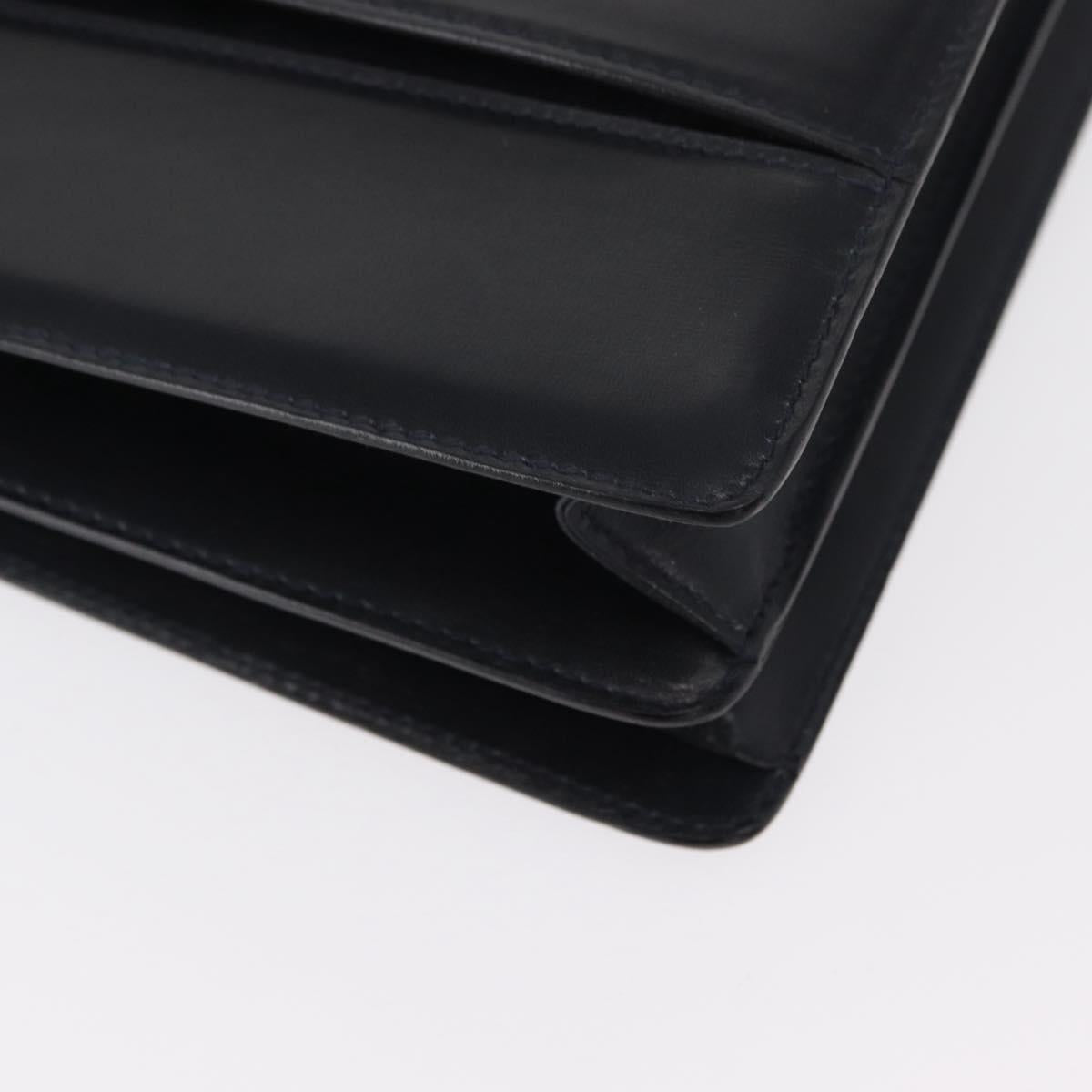 BALLY Hand Bag Leather 2way Navy Gold Auth 153371