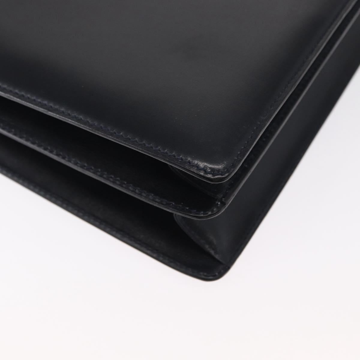 BALLY Hand Bag Leather 2way Navy Gold Auth 153371