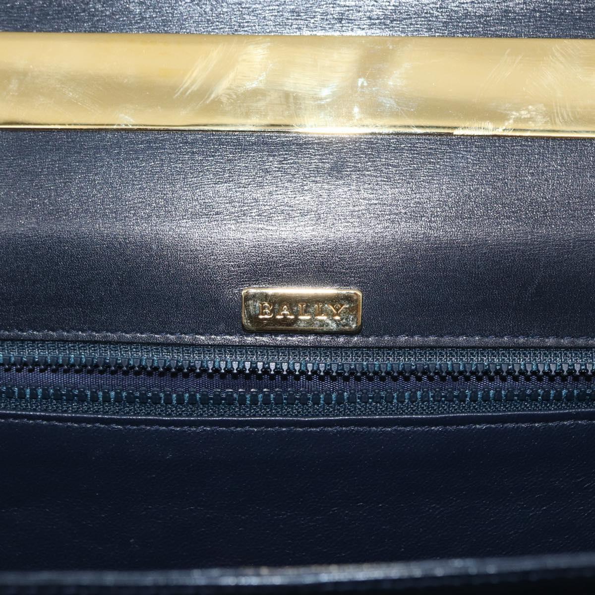 BALLY Hand Bag Leather 2way Navy Gold Auth 153371