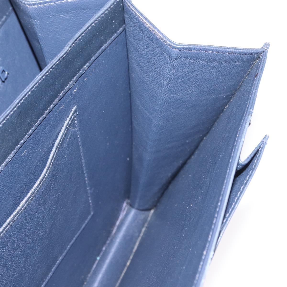 BALLY Hand Bag Leather 2way Navy Gold Auth 153371