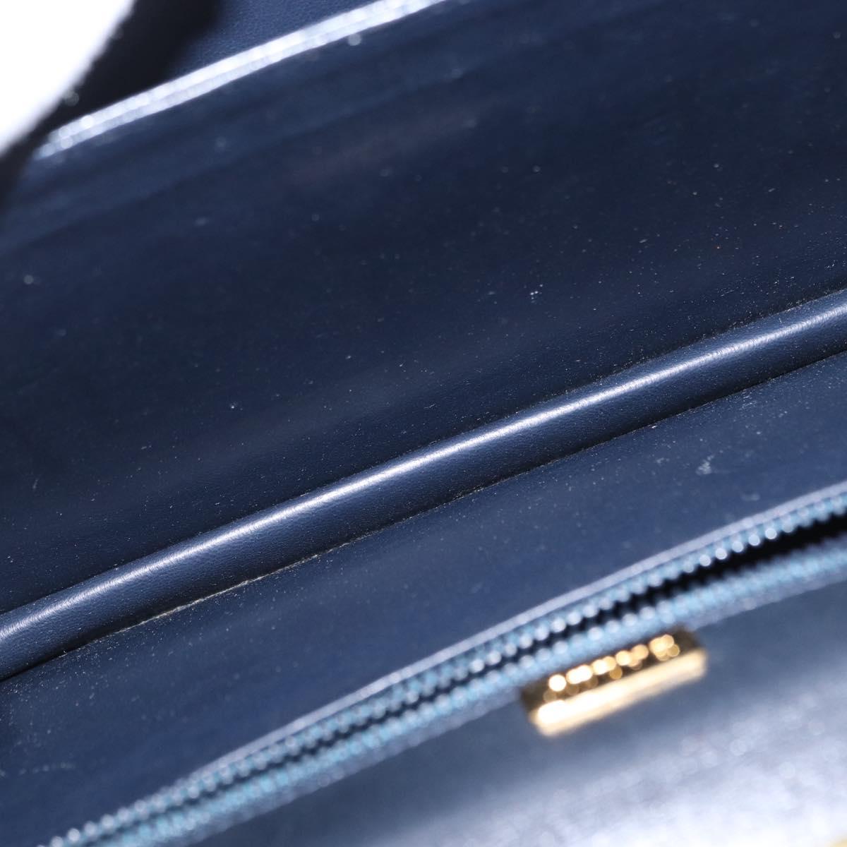 BALLY Hand Bag Leather 2way Navy Gold Auth 153371