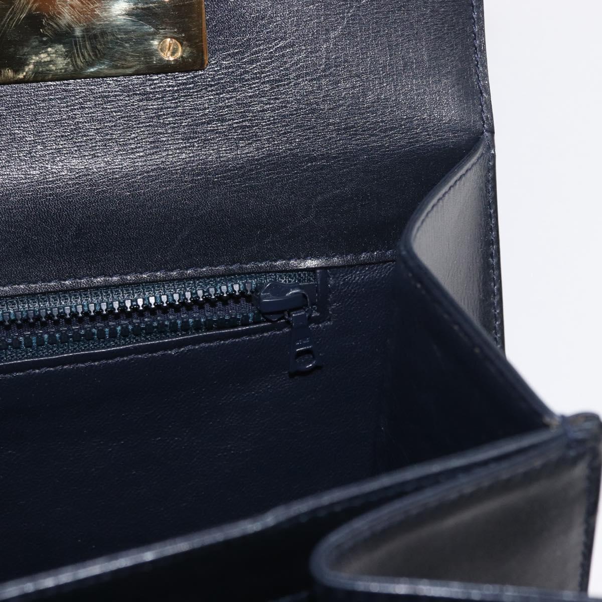 BALLY Hand Bag Leather 2way Navy Gold Auth 153371