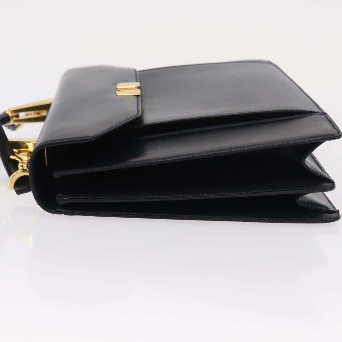 BALLY Hand Bag Leather 2way Navy Gold Auth 153371