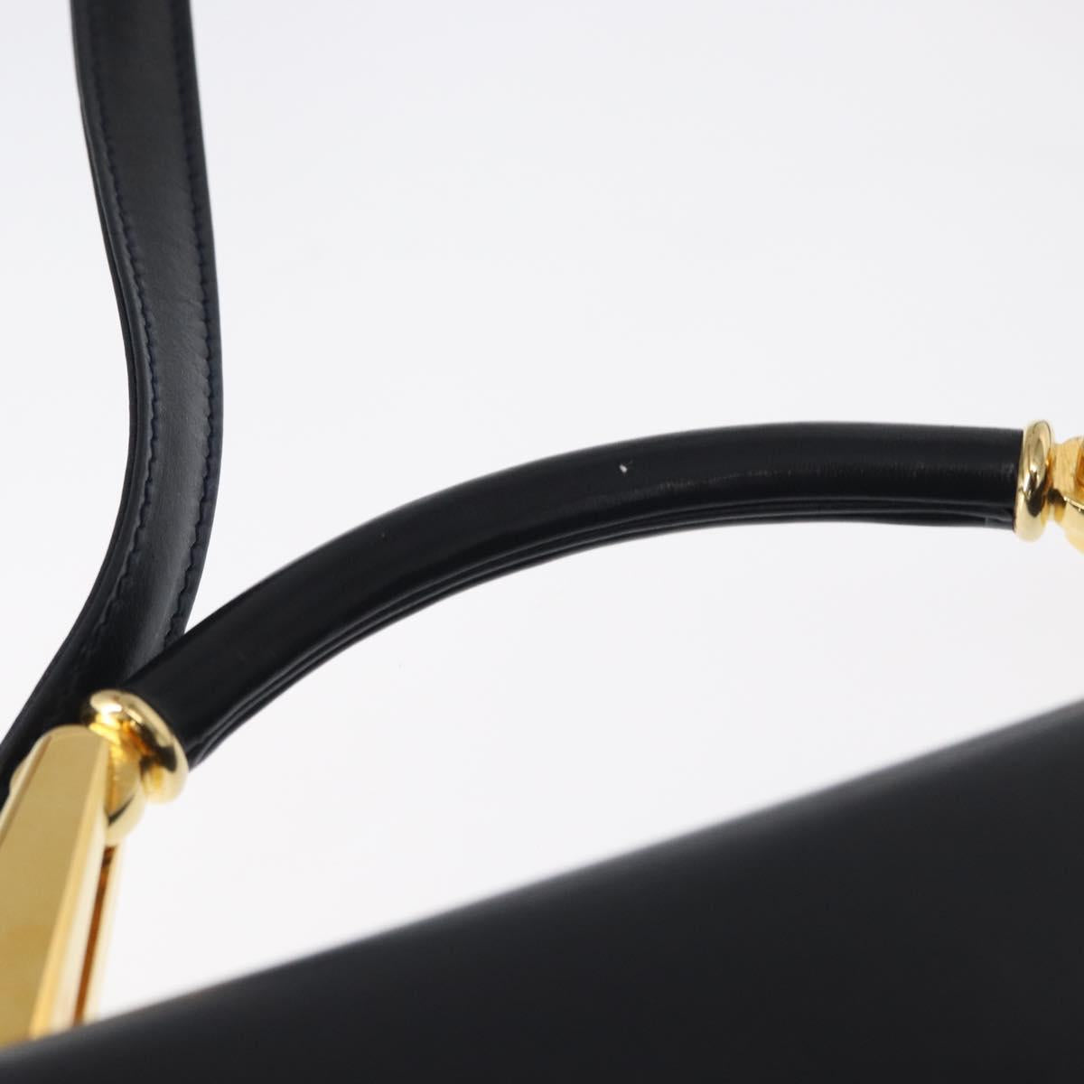 BALLY Hand Bag Leather 2way Navy Gold Auth 153371