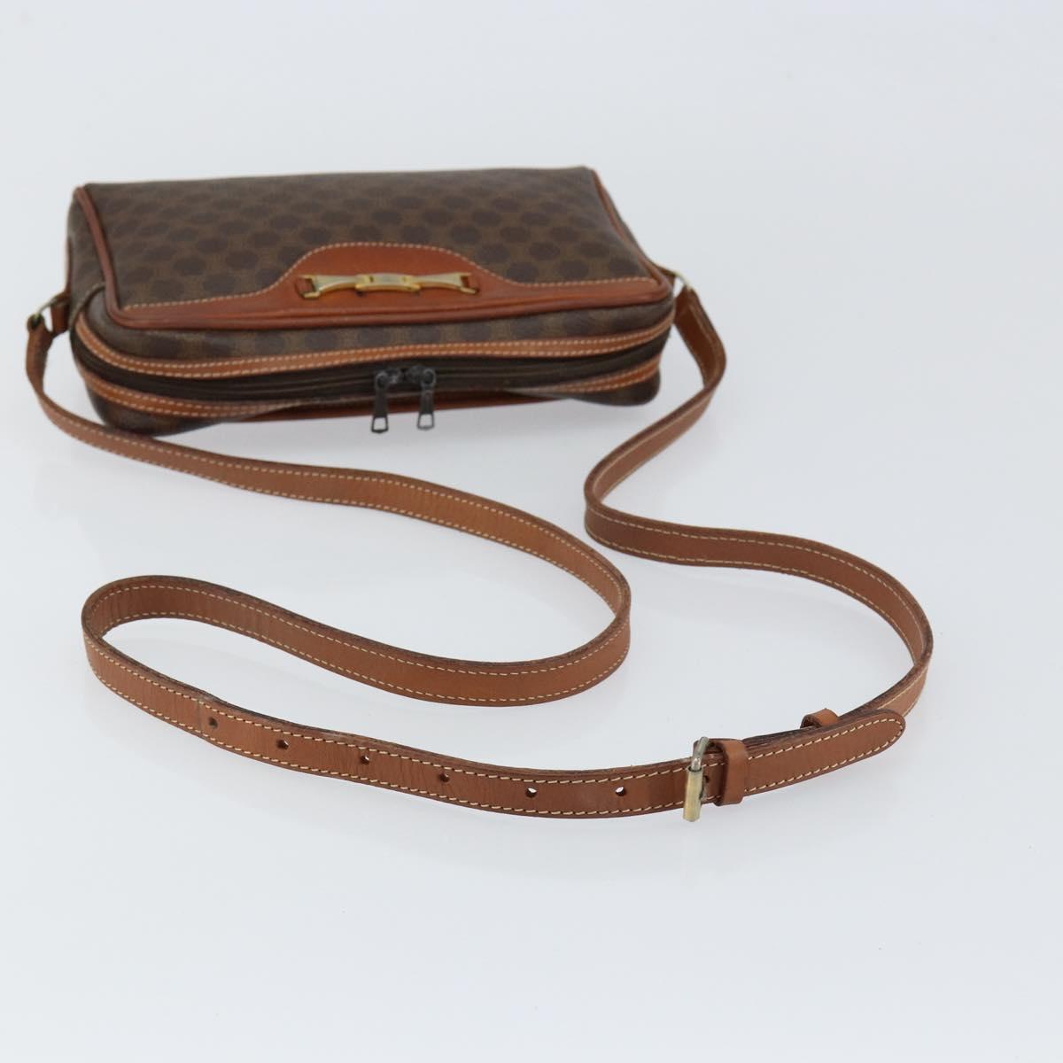 CELINE Macadam Canvas Shoulder Bag PVC Leather Brown Gold Auth 153388