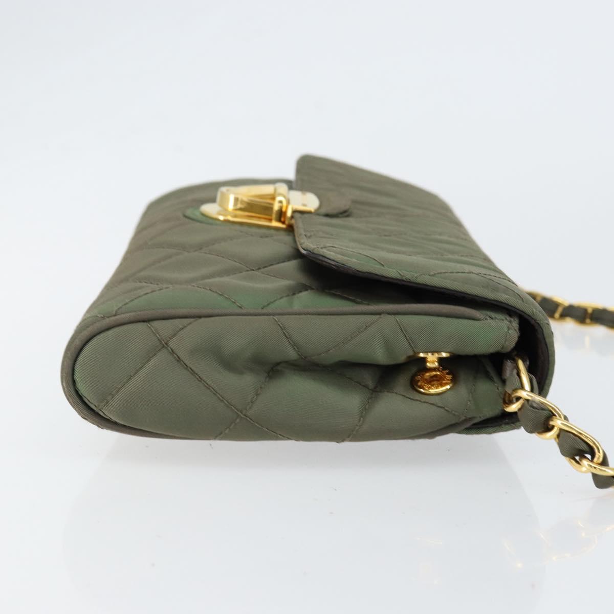 PRADA Chain Shoulder Bag Nylon Khaki Gold Auth 153389