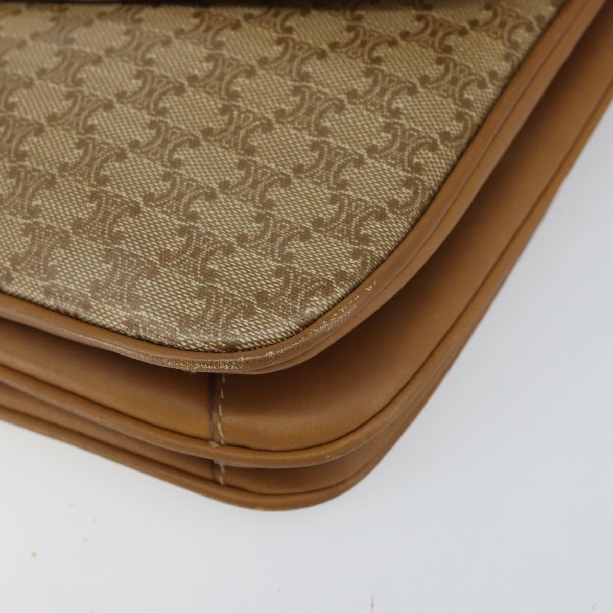 CELINE Macadam Canvas Shoulder Bag PVC Leather Beige Gold Auth 153390