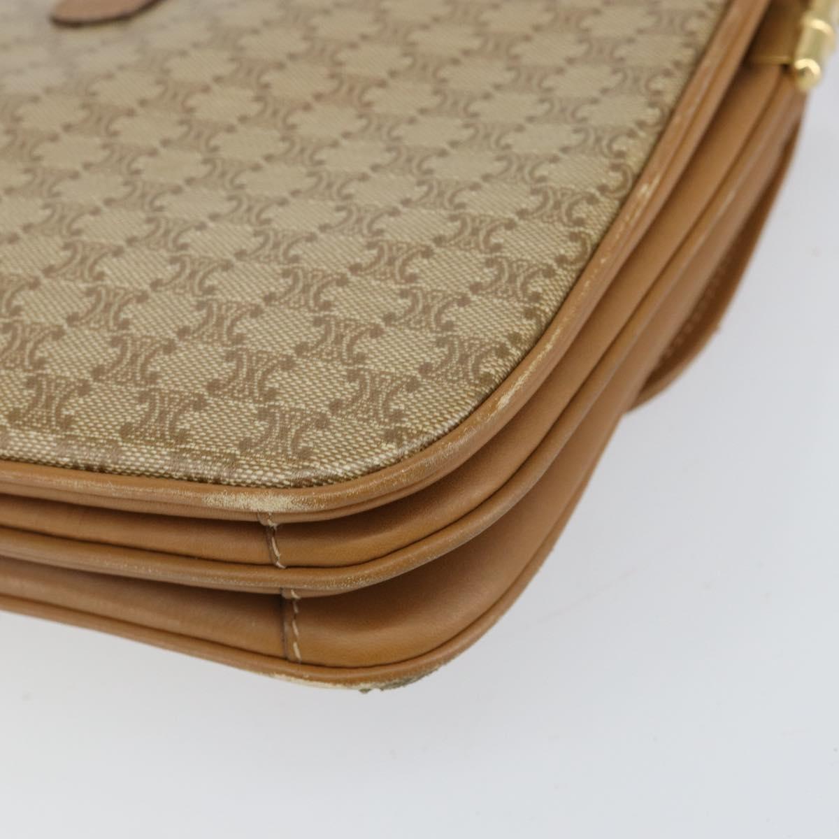 CELINE Macadam Canvas Shoulder Bag PVC Leather Beige Gold Auth 153390