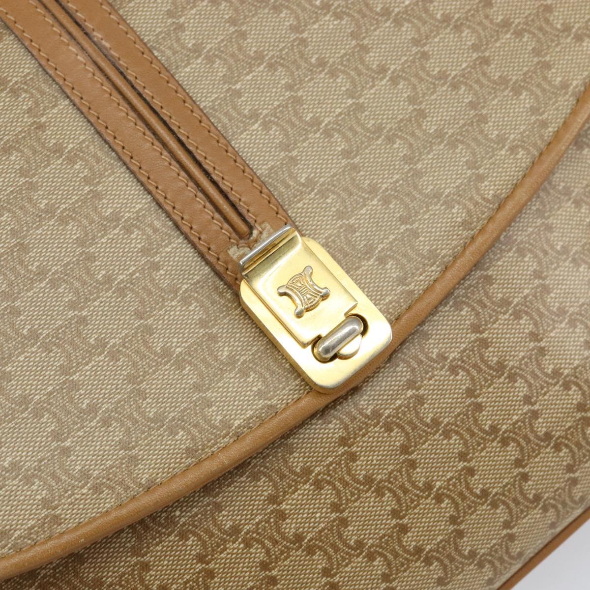 CELINE Macadam Canvas Shoulder Bag PVC Leather Beige Gold Auth 153390