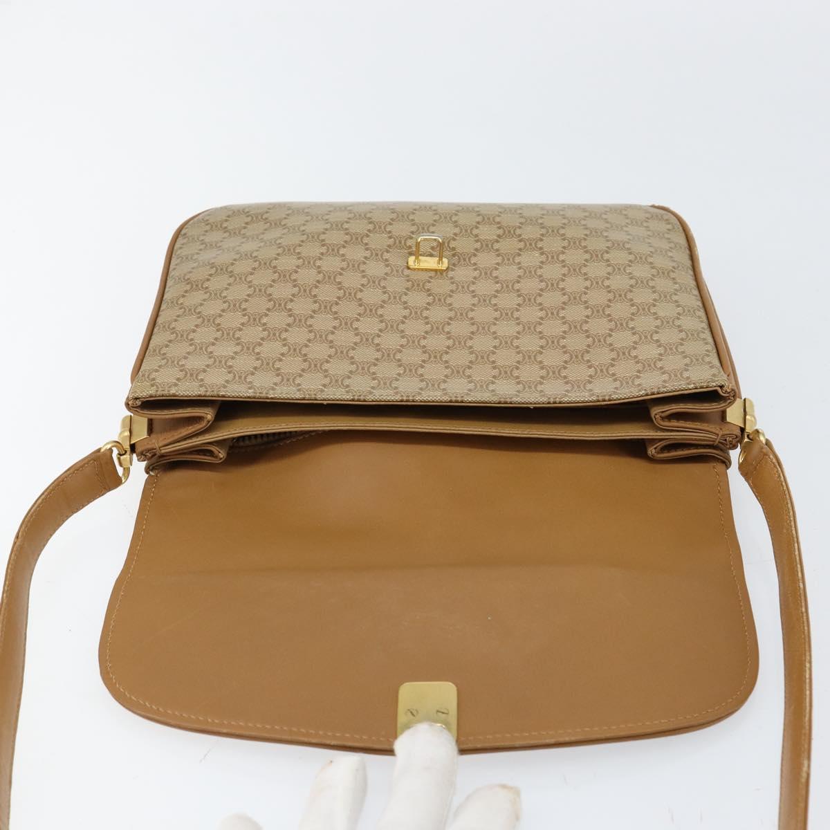 CELINE Macadam Canvas Shoulder Bag PVC Leather Beige Gold Auth 153390