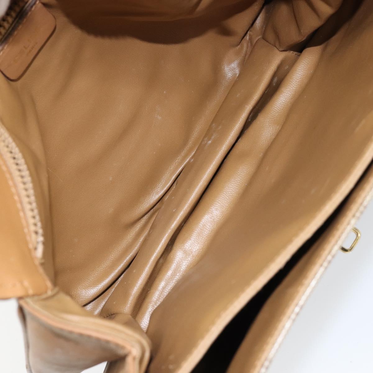 CELINE Macadam Canvas Shoulder Bag PVC Leather Beige Gold Auth 153390