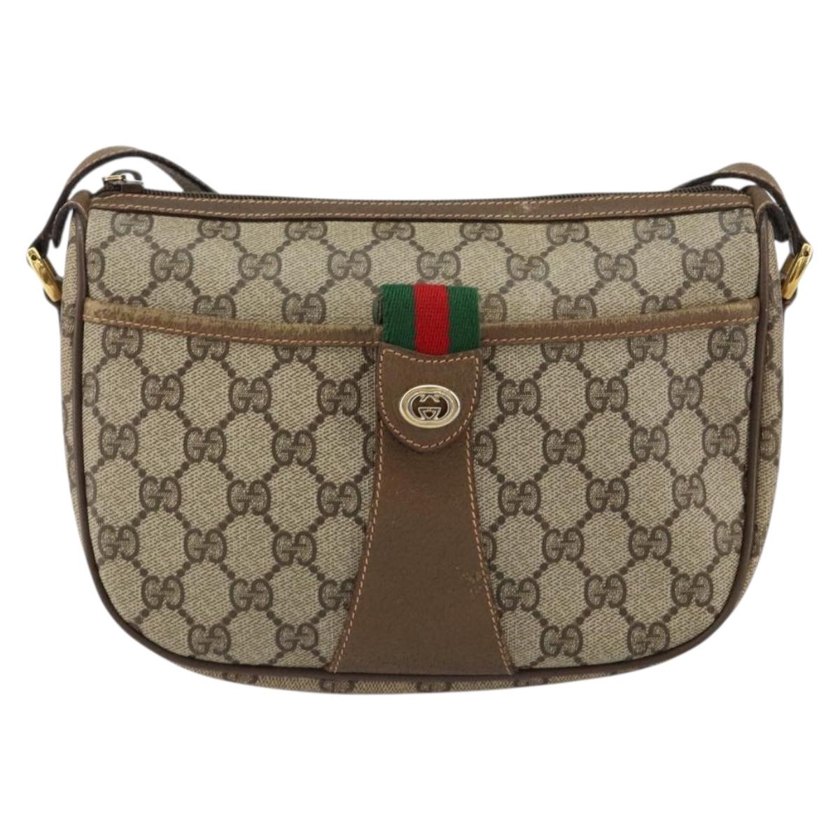 GUCCI GG Supreme Web Sherry Line Bag PVC Beige Gold 89 02 032 Auth 153392