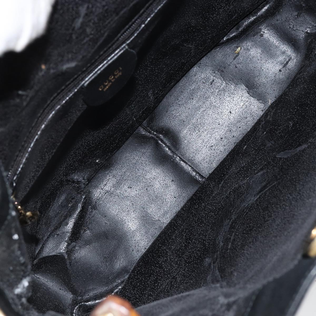 GUCCI Bamboo Shoulder Bag Leather 2way Black Gold 001 2123 1638 Auth 153394