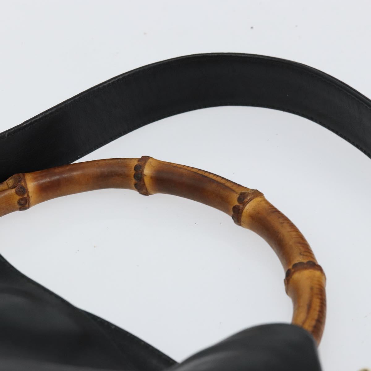 GUCCI Bamboo Shoulder Bag Leather 2way Black Gold 001 2123 1638 Auth 153394