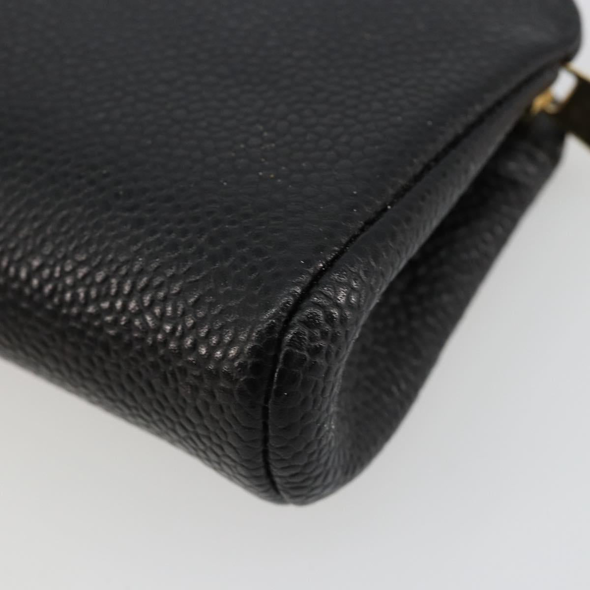 CHANEL COCO Mark Pouch Caviar Skin Black Gold CC Auth 153420
