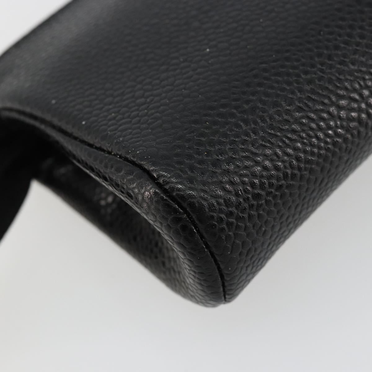 CHANEL COCO Mark Pouch Caviar Skin Black Gold CC Auth 153420