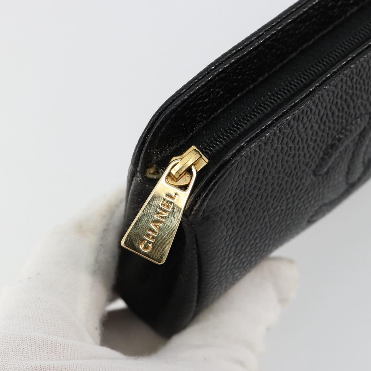 CHANEL COCO Mark Pouch Caviar Skin Black Gold CC Auth 153420