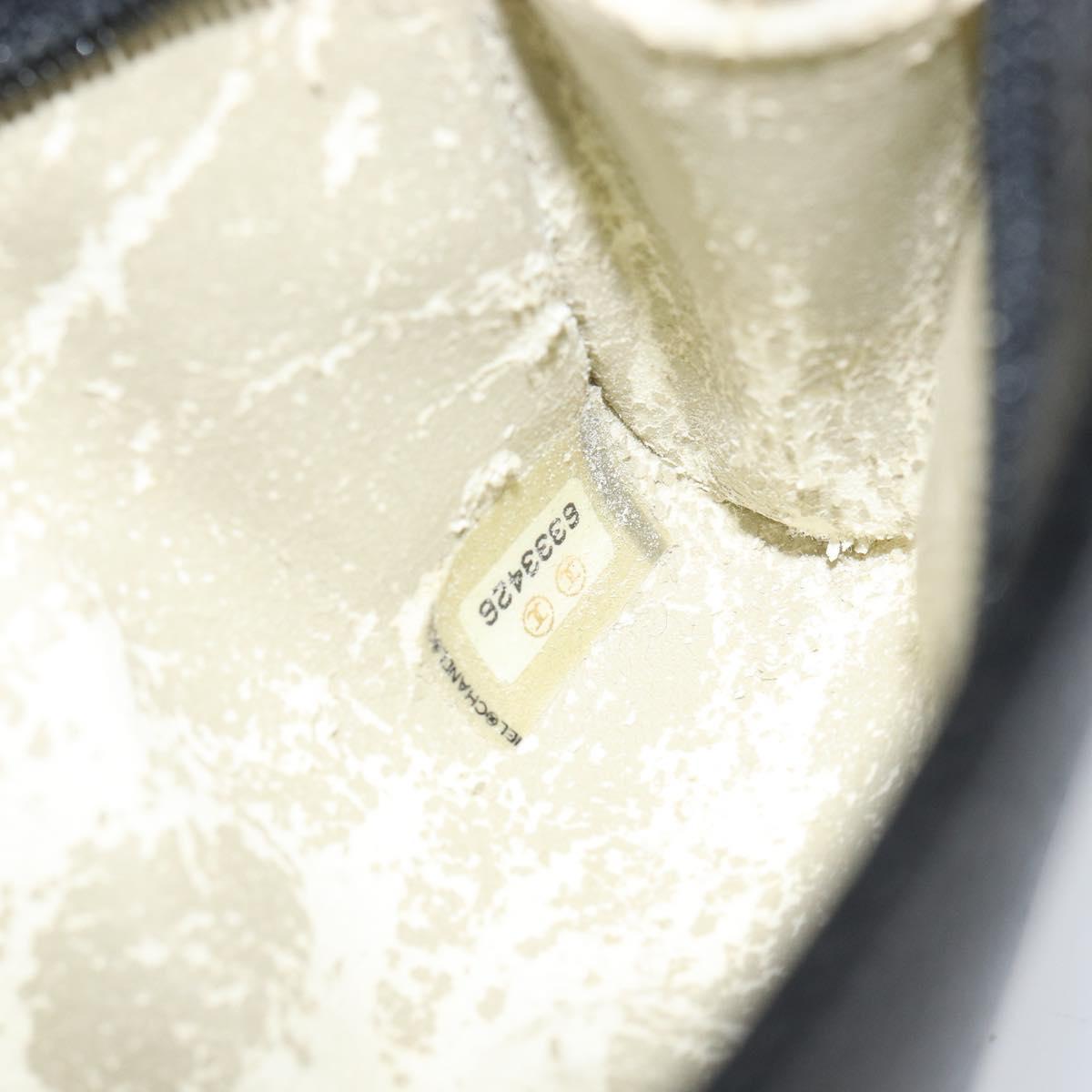 CHANEL COCO Mark Pouch Caviar Skin Black Gold CC Auth 153420