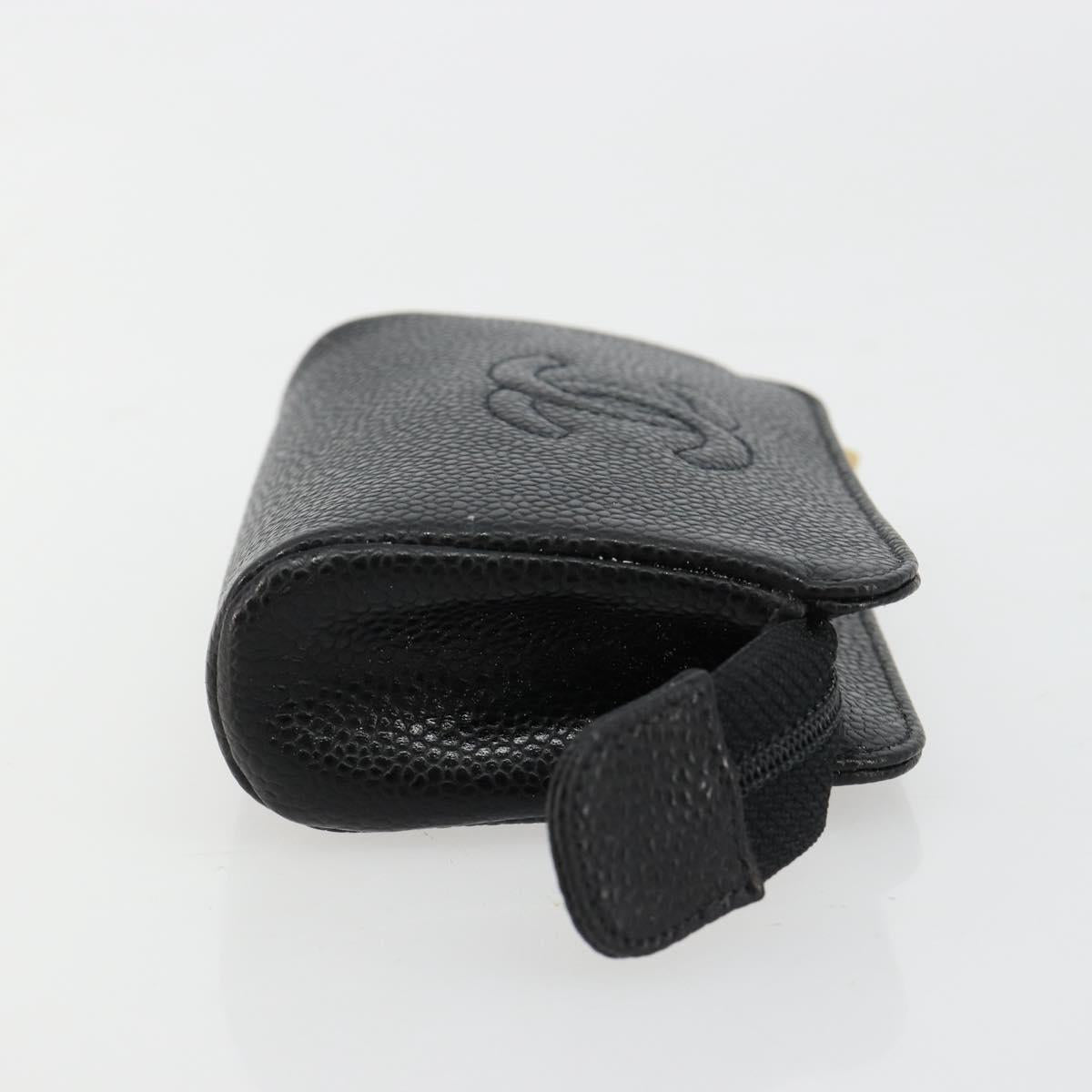 CHANEL COCO Mark Pouch Caviar Skin Black Gold CC Auth 153420