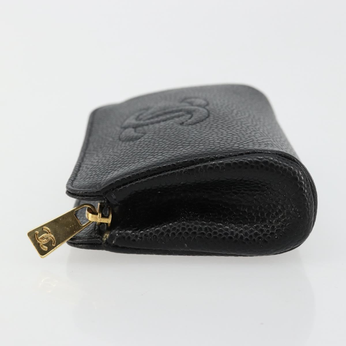 CHANEL COCO Mark Pouch Caviar Skin Black Gold CC Auth 153420