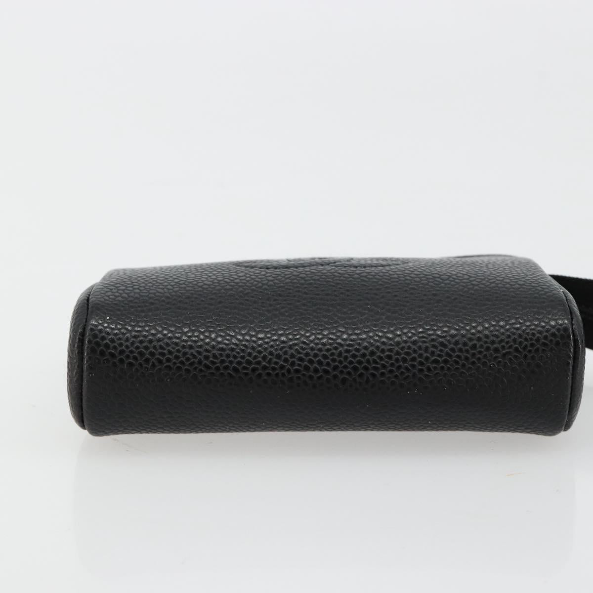 CHANEL COCO Mark Pouch Caviar Skin Black Gold CC Auth 153420