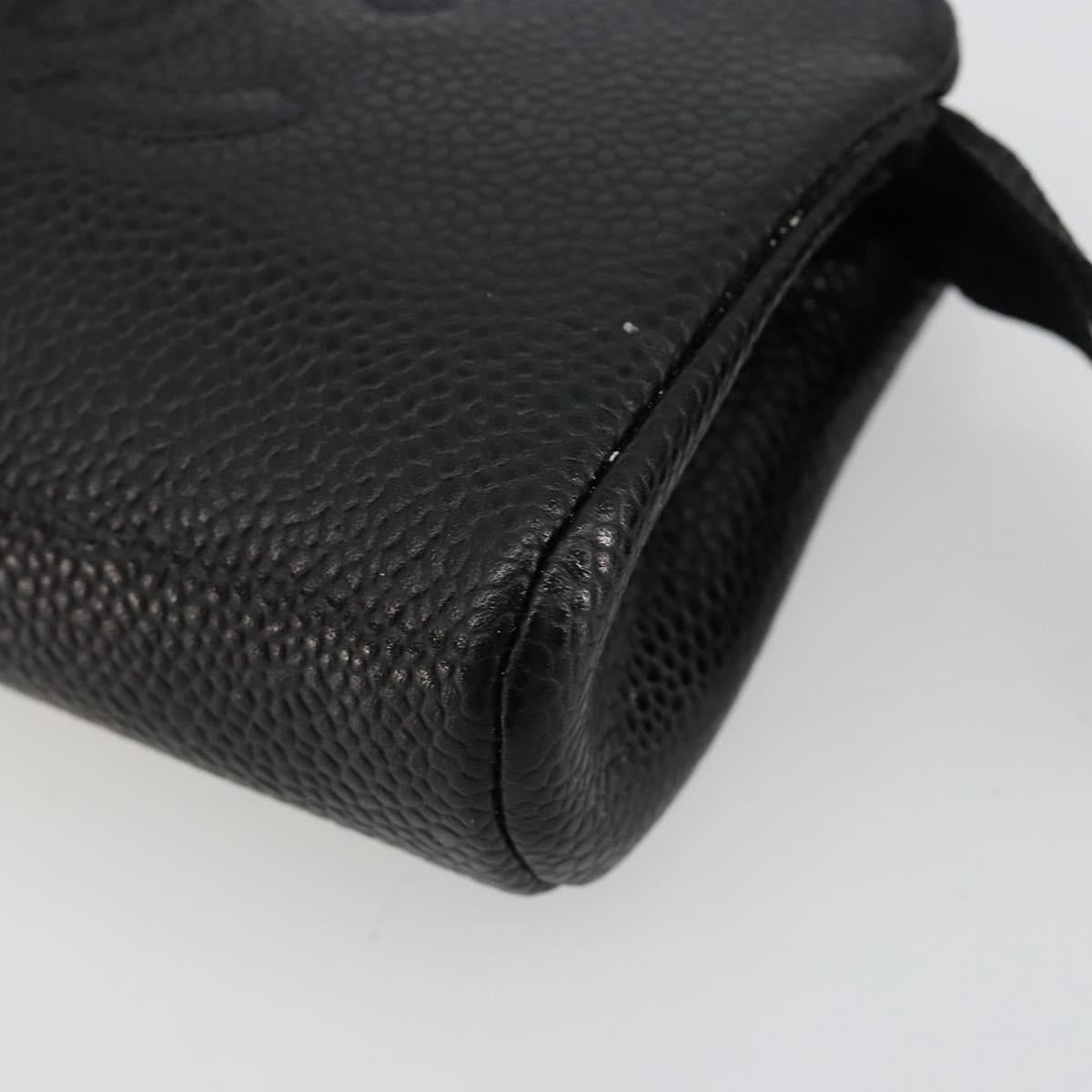 CHANEL COCO Mark Pouch Caviar Skin Black Gold CC Auth 153420
