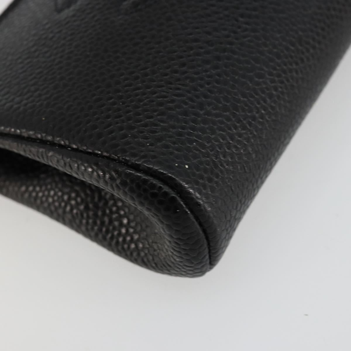 CHANEL COCO Mark Pouch Caviar Skin Black Gold CC Auth 153420